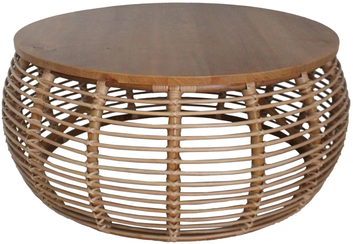 Iris Rattan Round Coffee Table in Honey by New Pacific Direct