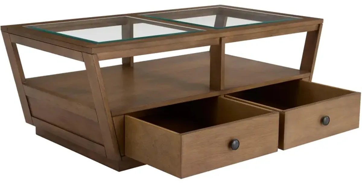Kaywood Glass Top Coffee Table w/Casters