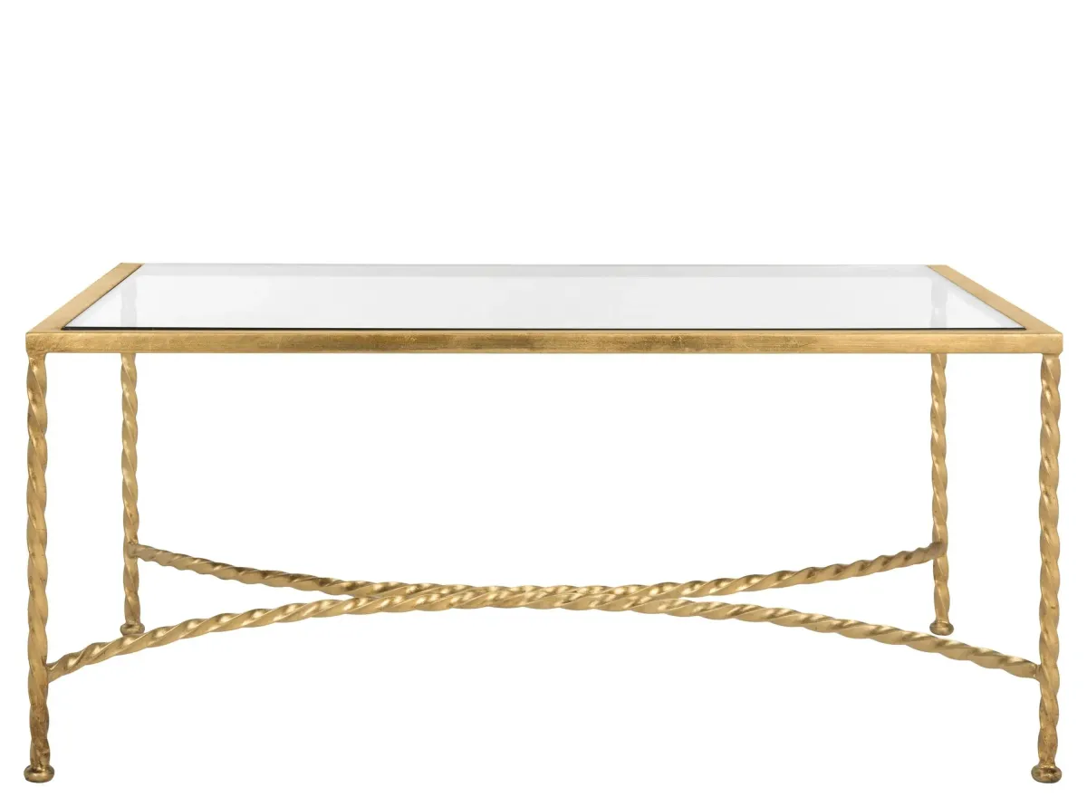 Alecto Gold Leaf Glass Coffee Table in Gold by Safavieh