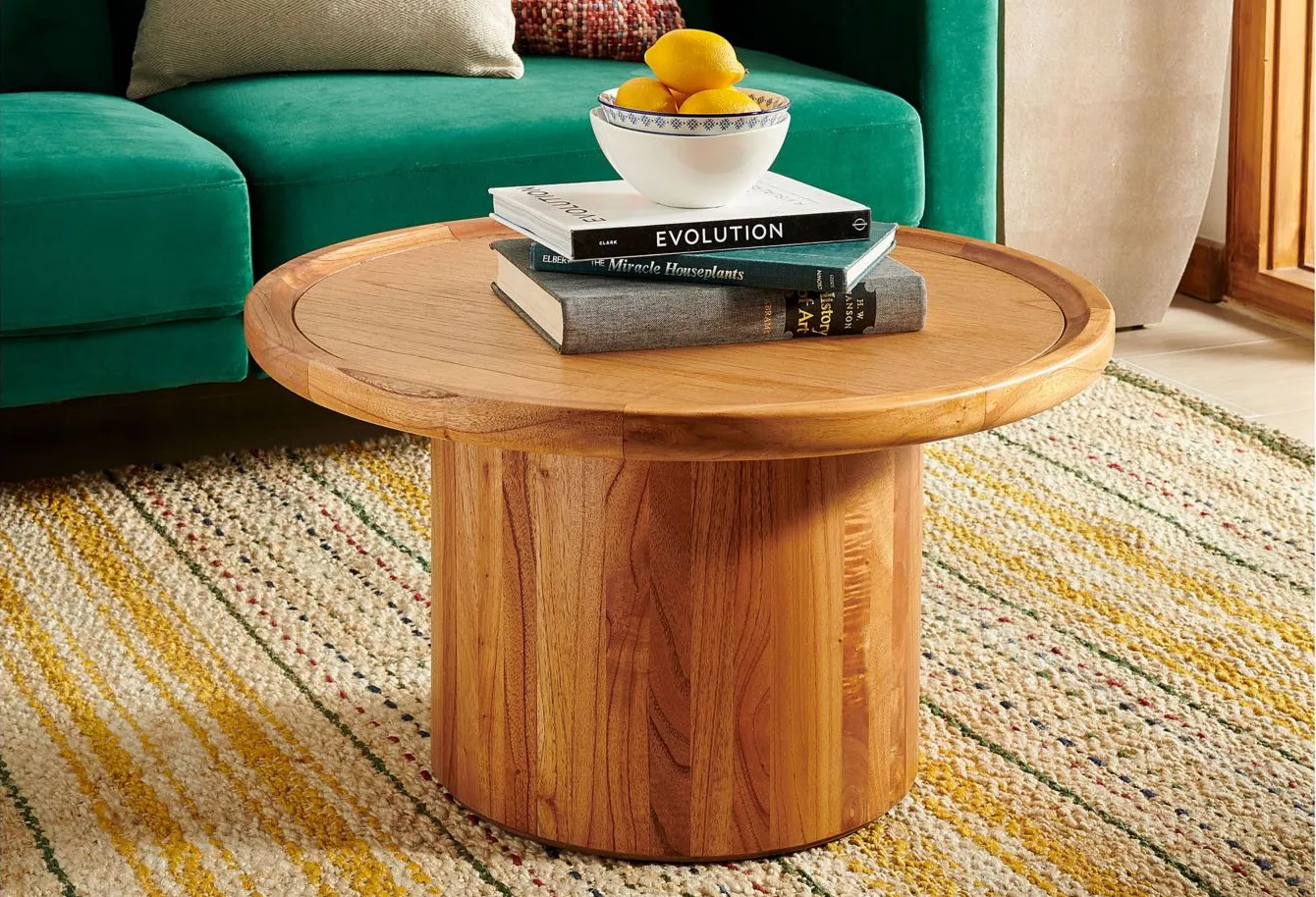 Anwen Round Pedestal Coffee Table in Natural by Safavieh