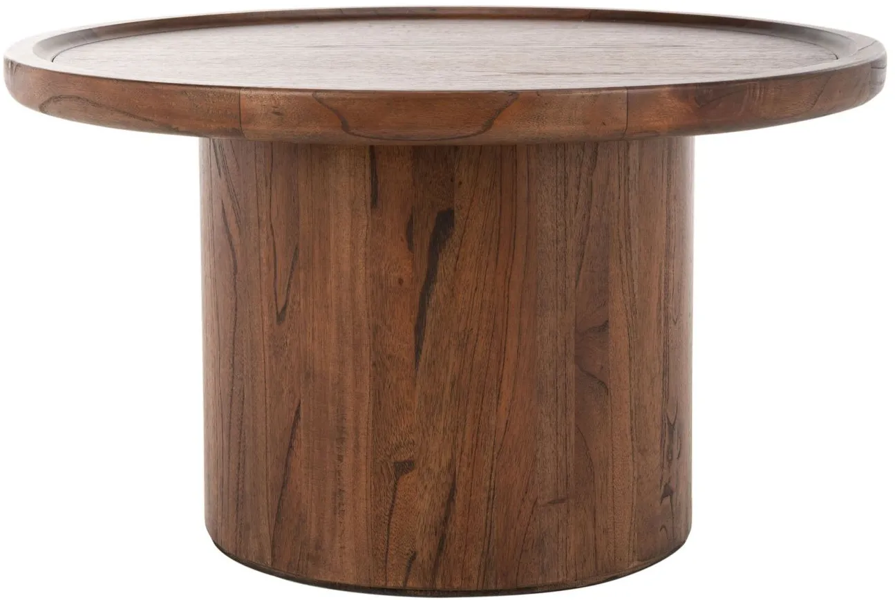 Anwen Round Pedestal Coffee Table in Dark Oak by Safavieh