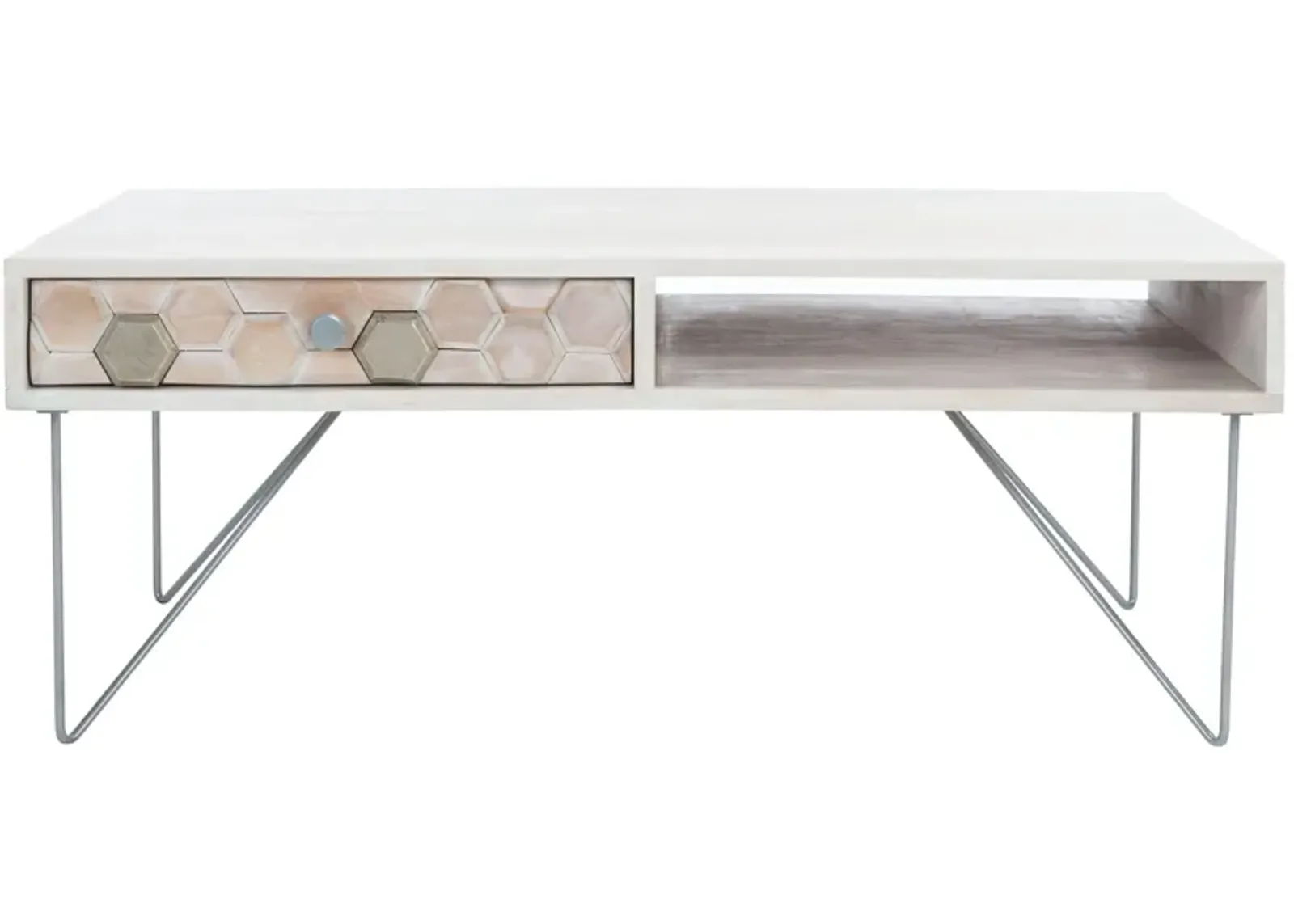 Arthur Coffee Table in White Wash with Silver Accents by Safavieh