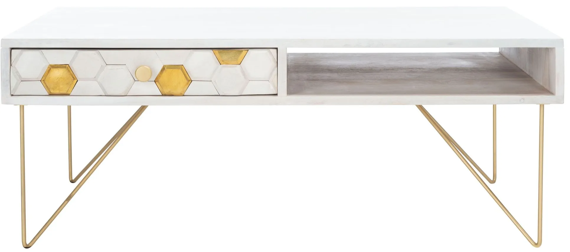 Arthur Coffee Table in White Wash with Gold Accent by Safavieh