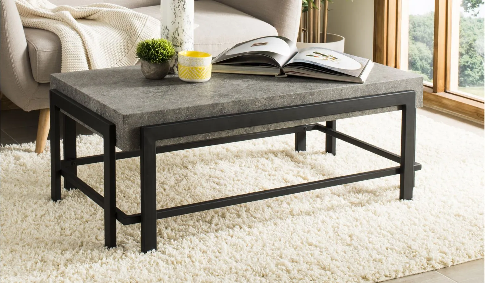 Atka Rectangular Coffee Table in Dark Gray by Safavieh