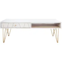 Aviator Coffee Table in White Wash with Gold Accents by Safavieh