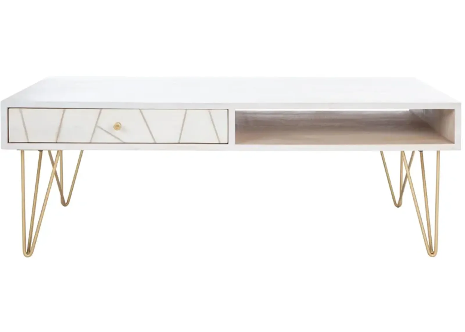 Aviator Coffee Table in White Wash with Gold Accents by Safavieh