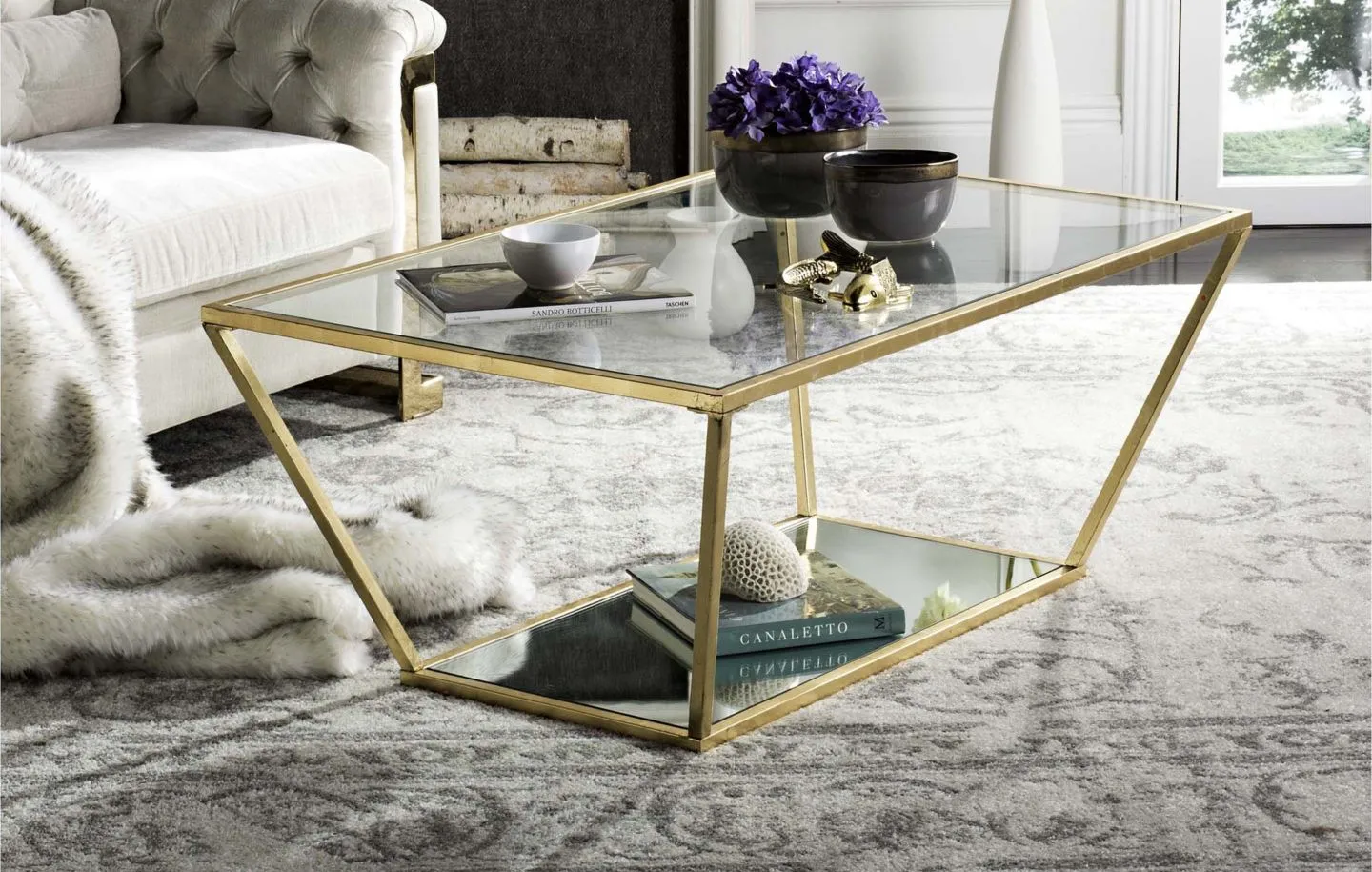 Aziz Gold Leaf Coffee Table in Gold by Safavieh