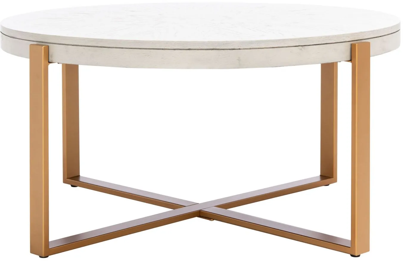 Bartholomew Round Coffee Table in White Wash by Safavieh