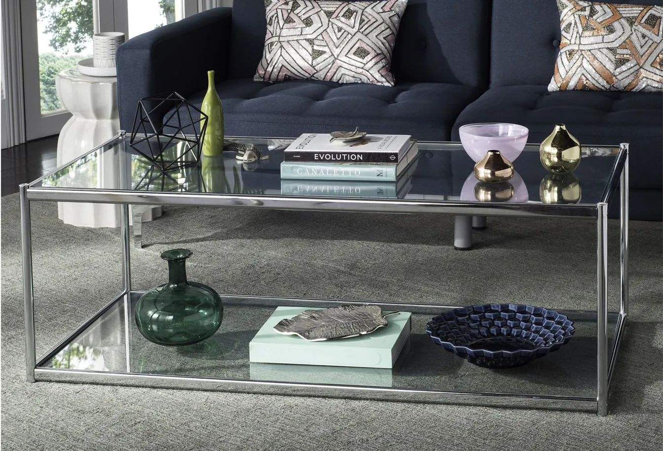 Cathal Glass Coffee Table in Chrome by Safavieh