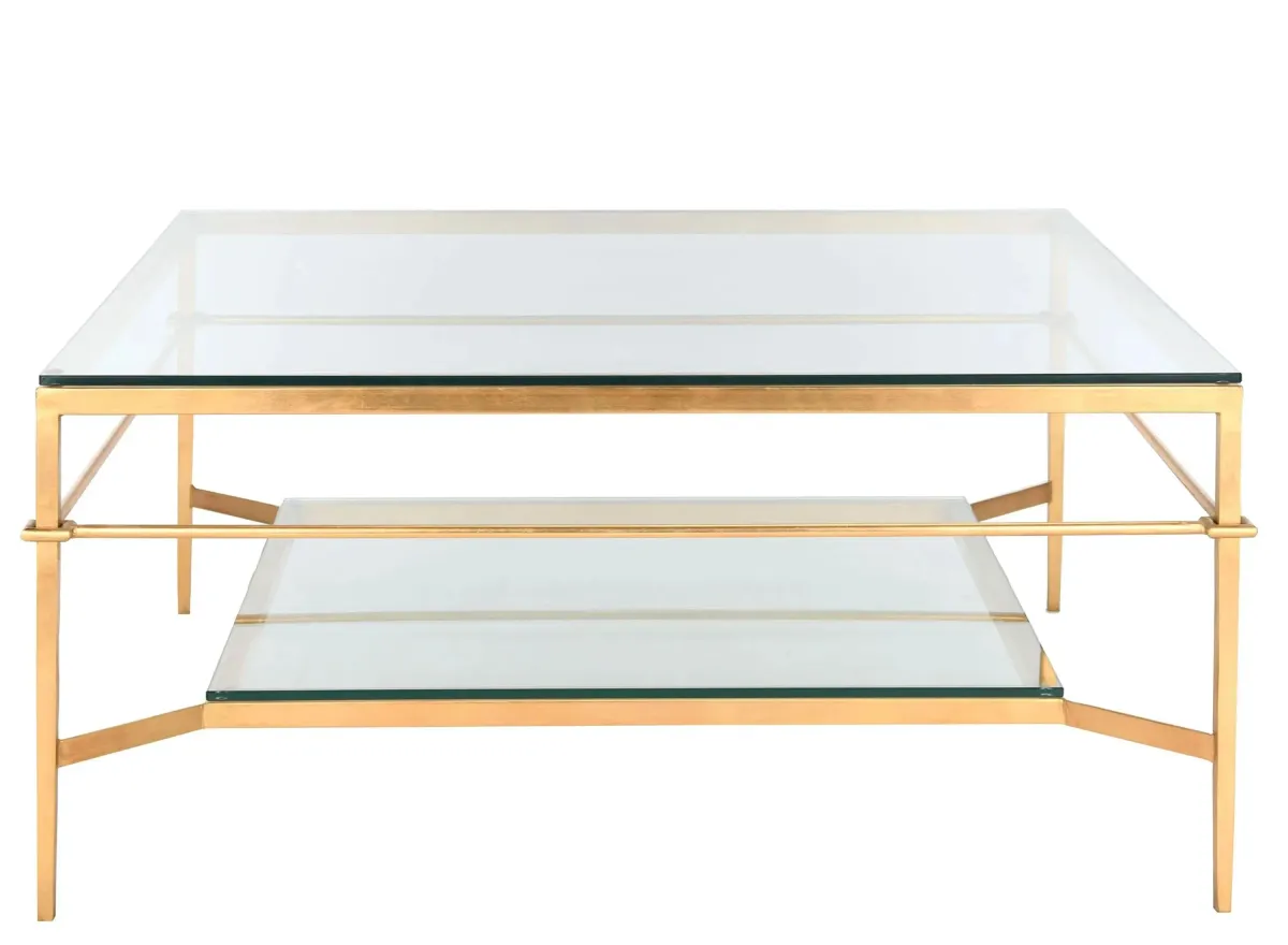 Devin Gold Leaf Glass Cocktail Table in Gold by Safavieh