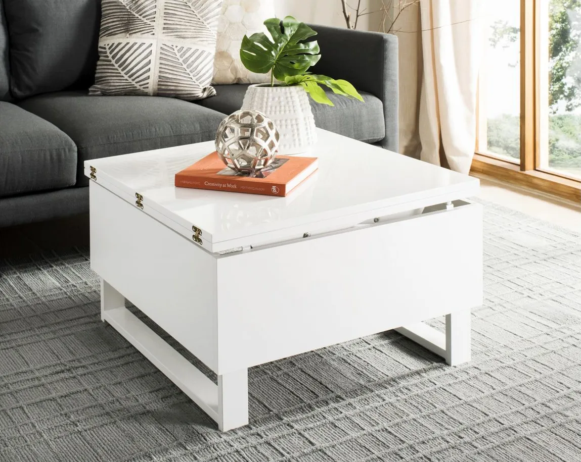 Dion Lift Top Coffee Table in White by Safavieh