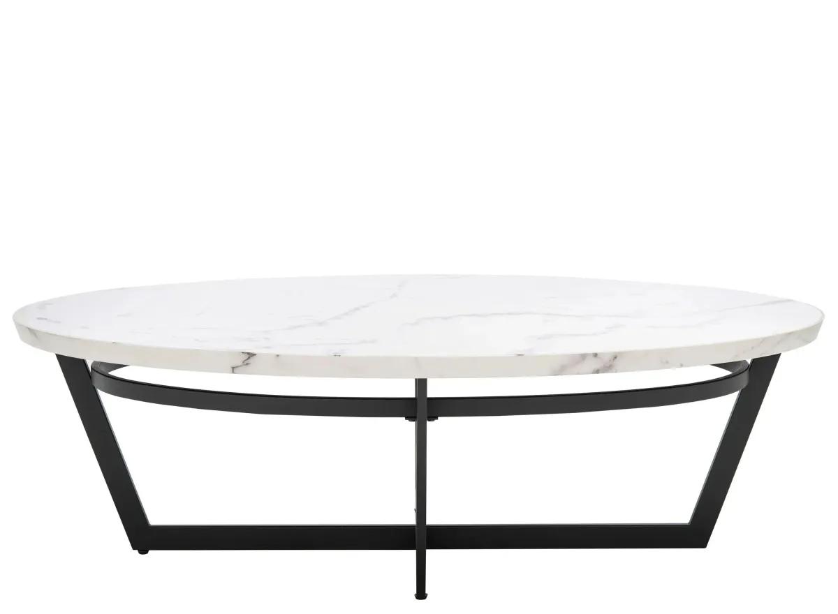 Eva Oval Coffee Table in White Marble by Safavieh