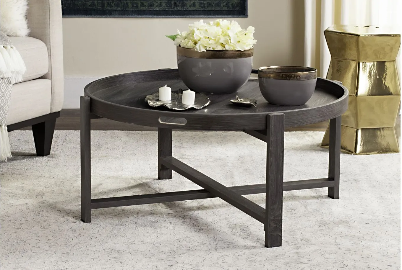 Geraldo Tray Top Coffee Table in Dark Gray by Safavieh