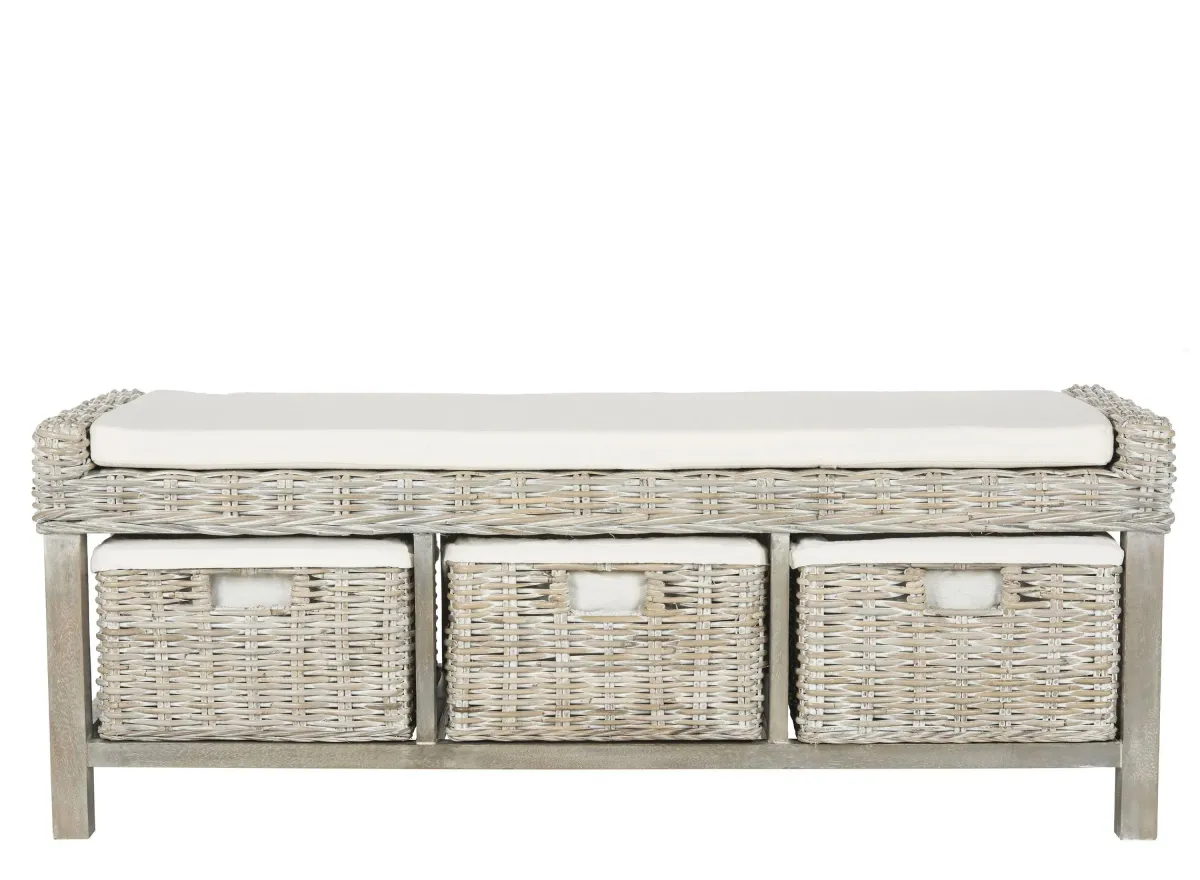 Jaria Storage Bench in White Wash by Safavieh