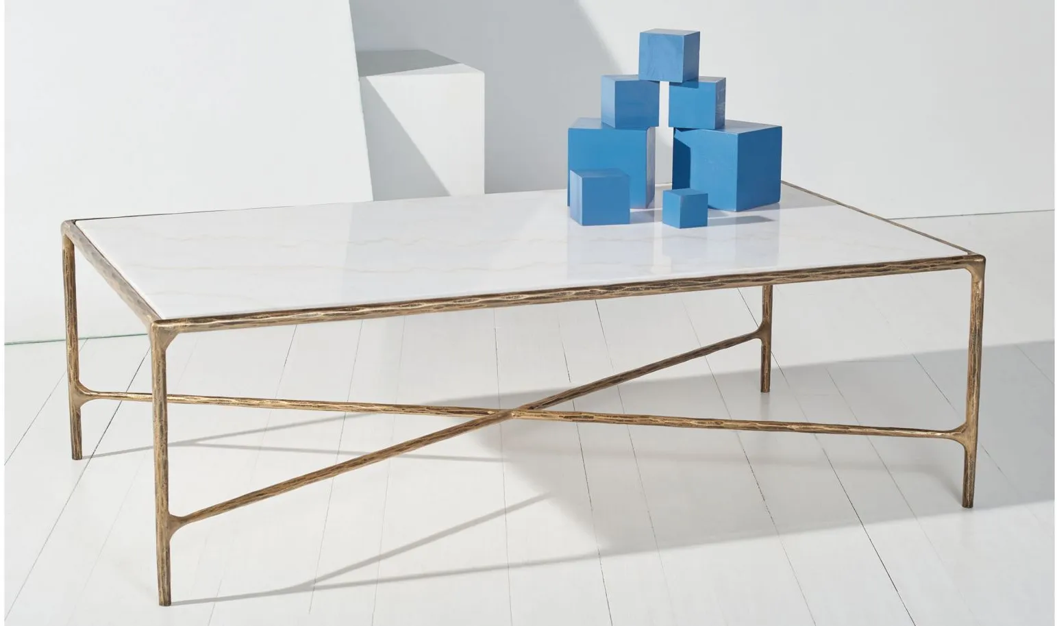 Kristie Rectangle Coffee Table in Brass by Safavieh