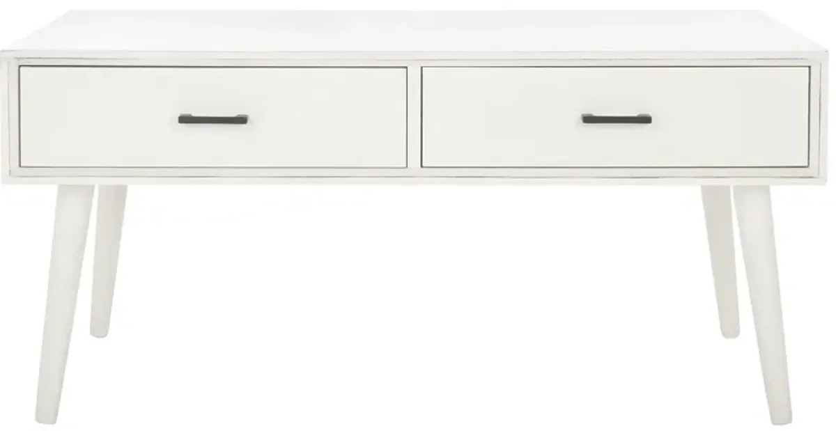 Miriam 2 Drawer Coffee Table in Distressed White by Safavieh