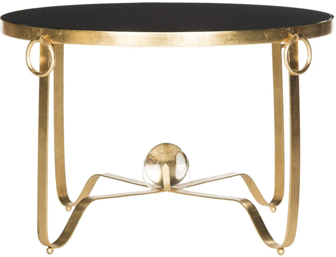 Mona Gold Leaf Round Coffee Table in Gold by Safavieh