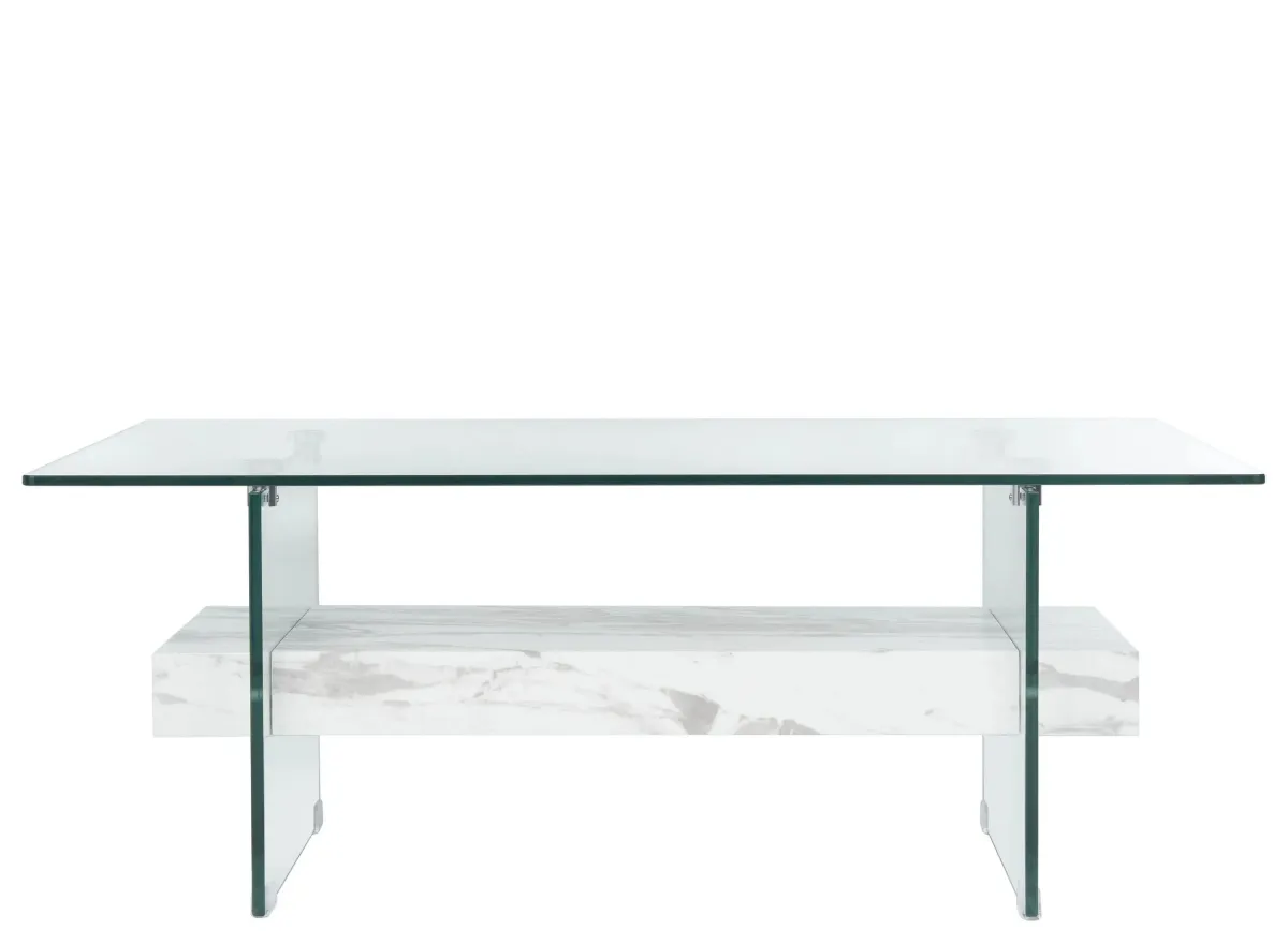 Orson Glass Coffee Table in White Marble by Safavieh