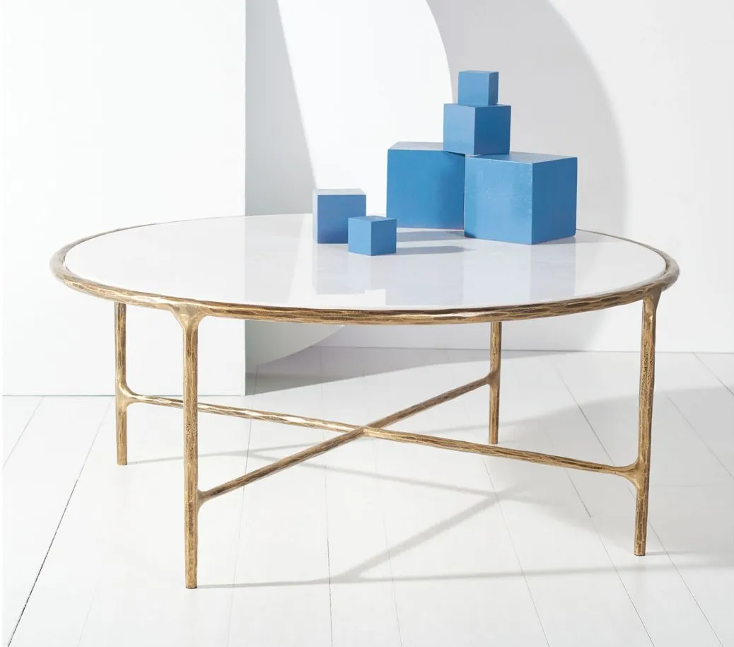 Raymond Round Metal Coffee Table in Brass by Safavieh