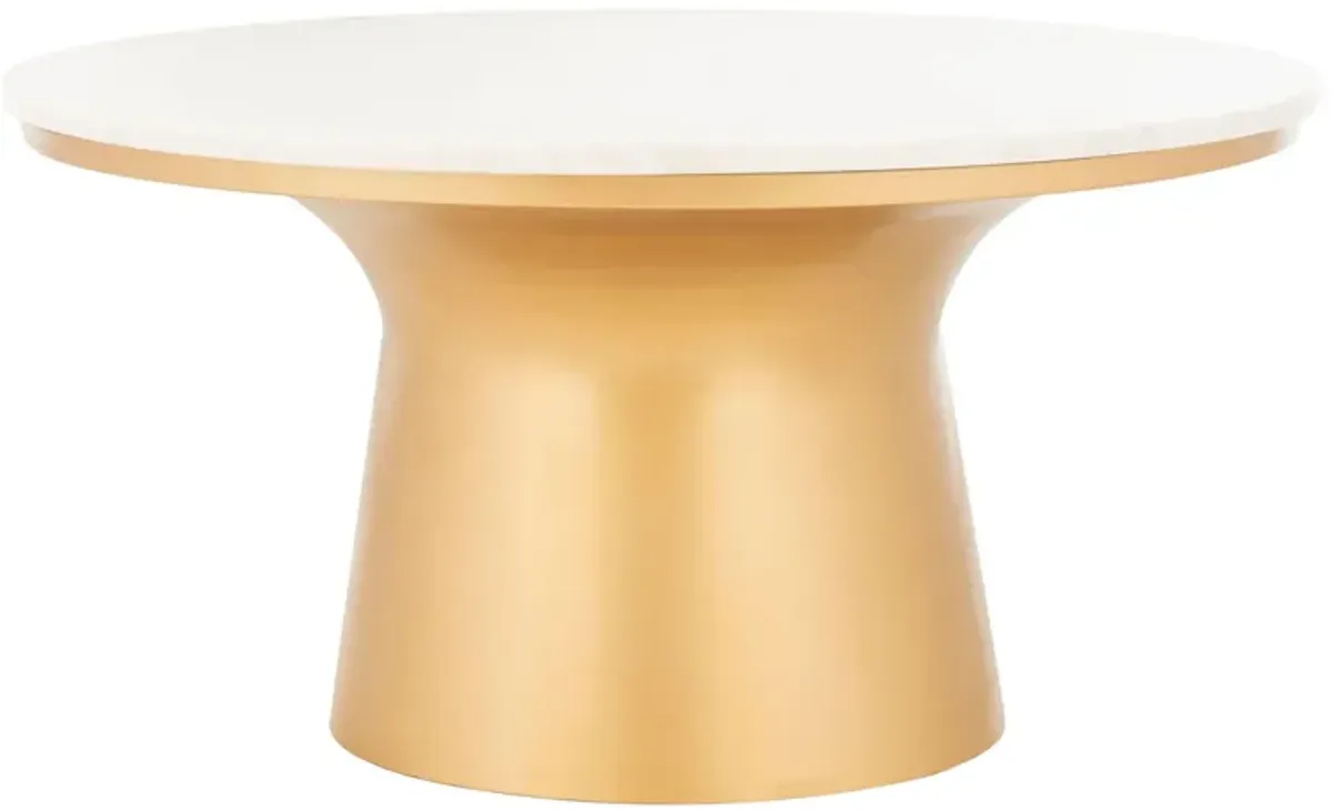 Ruxton Pedestal Coffee Table in White Marble by Safavieh