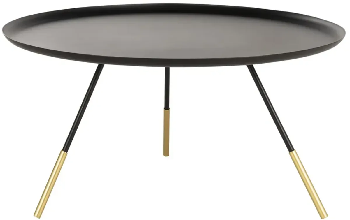 Scarlett Coffee Table with Metal Gold Cap in Black by Safavieh