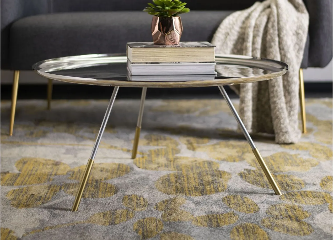 Scarlett Coffee Table with Metal Gold Cap in Silver by Safavieh