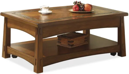 Craftsman Home Rectangular Lift-Top Cocktail Table in Americana Oak by Riverside Furniture