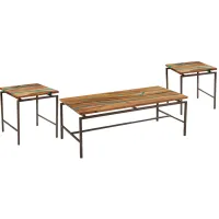Tamra 3-pc Occasional Table Set in Natural Wood with Emerald Green Inlay by STEVE SILVER COMPANY