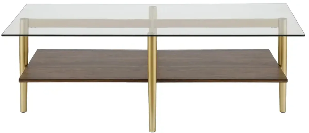 Otto Rectangular Coffee Table with Walnut Shelf in Gold and Walnut by Hudson & Canal