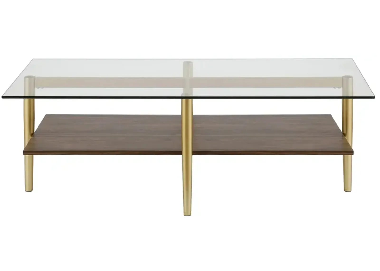 Otto Rectangular Coffee Table with Walnut Shelf in Gold and Walnut by Hudson & Canal