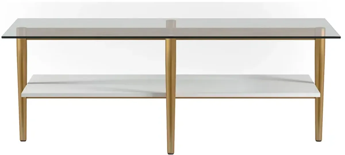 Otto Rectangular Coffee Table with Lacquer Shelf in Brass and White Lacquer by Hudson & Canal