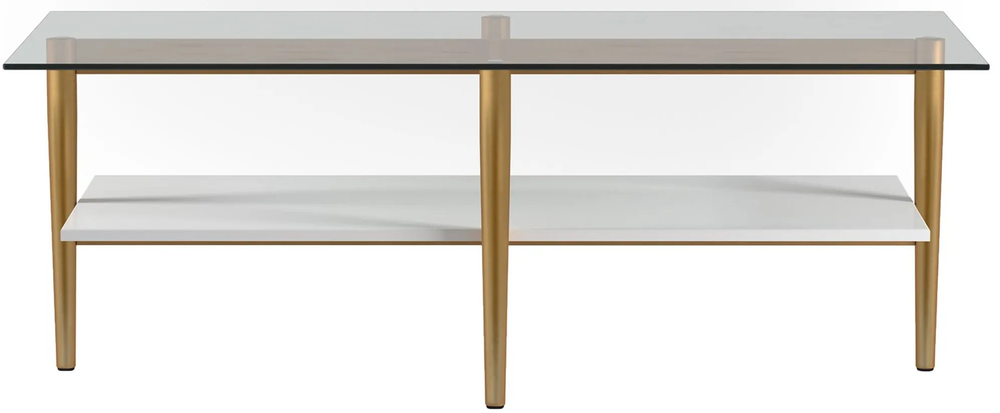 Otto Rectangular Coffee Table with Lacquer Shelf in Brass and White Lacquer by Hudson & Canal