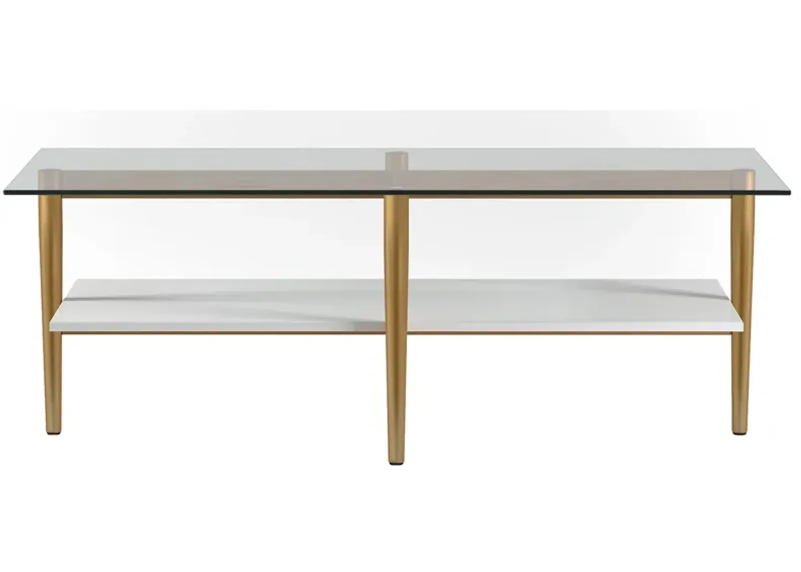 Otto Rectangular Coffee Table with Lacquer Shelf in Brass and White Lacquer by Hudson & Canal