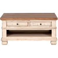 Belmont Square Coffee Table in Timbered Brown Farmhouse & Antique Linen by Napa Furniture Design