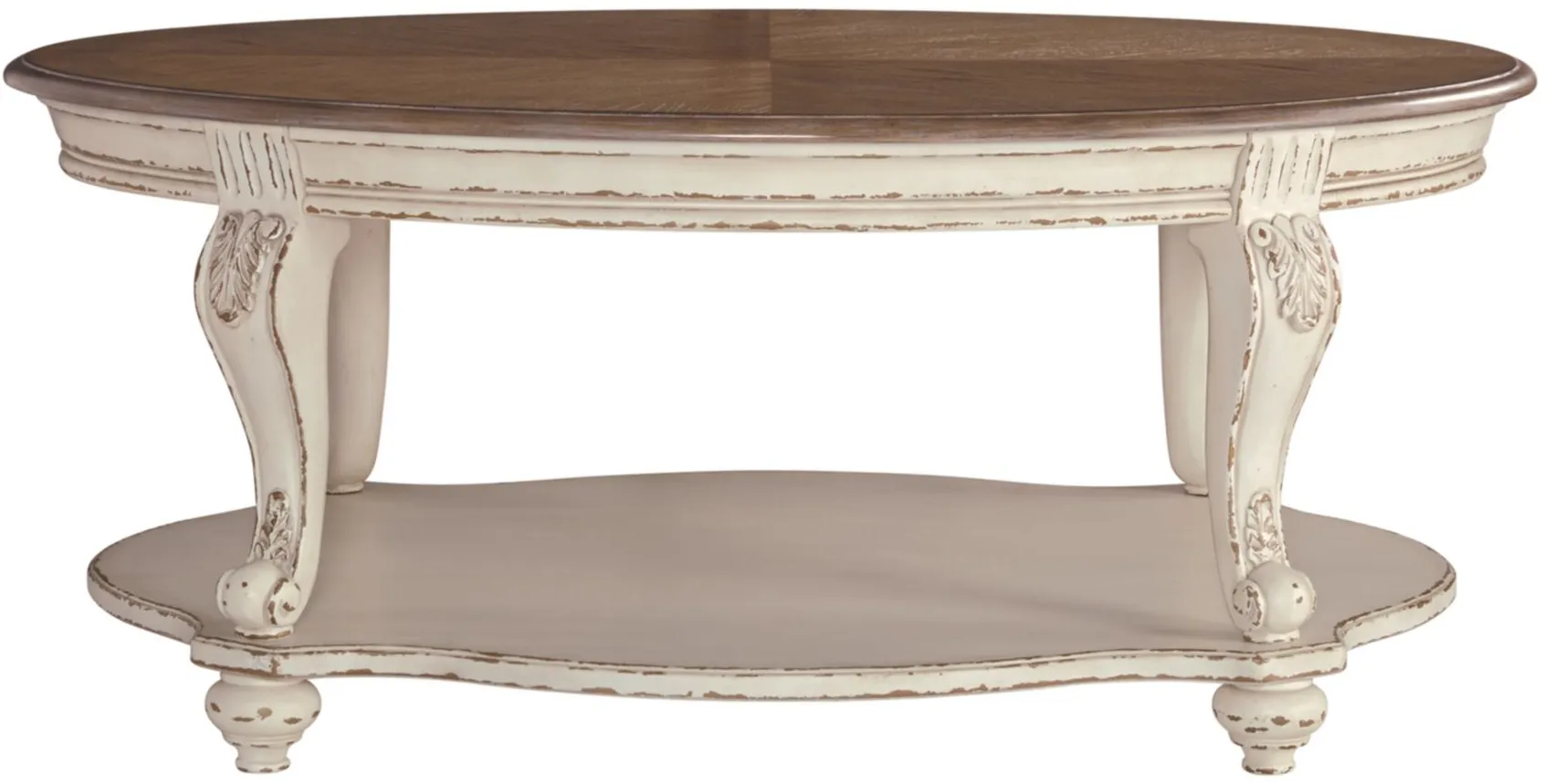 Libbie Casual Oval Cocktail Table in White/Brown by Ashley Furniture