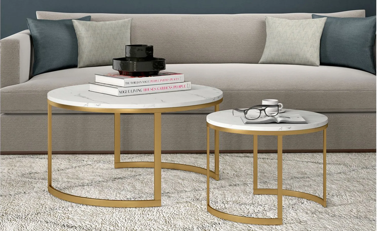 Mitera Coffee Tables in Brass;Faux Marble by Hudson & Canal