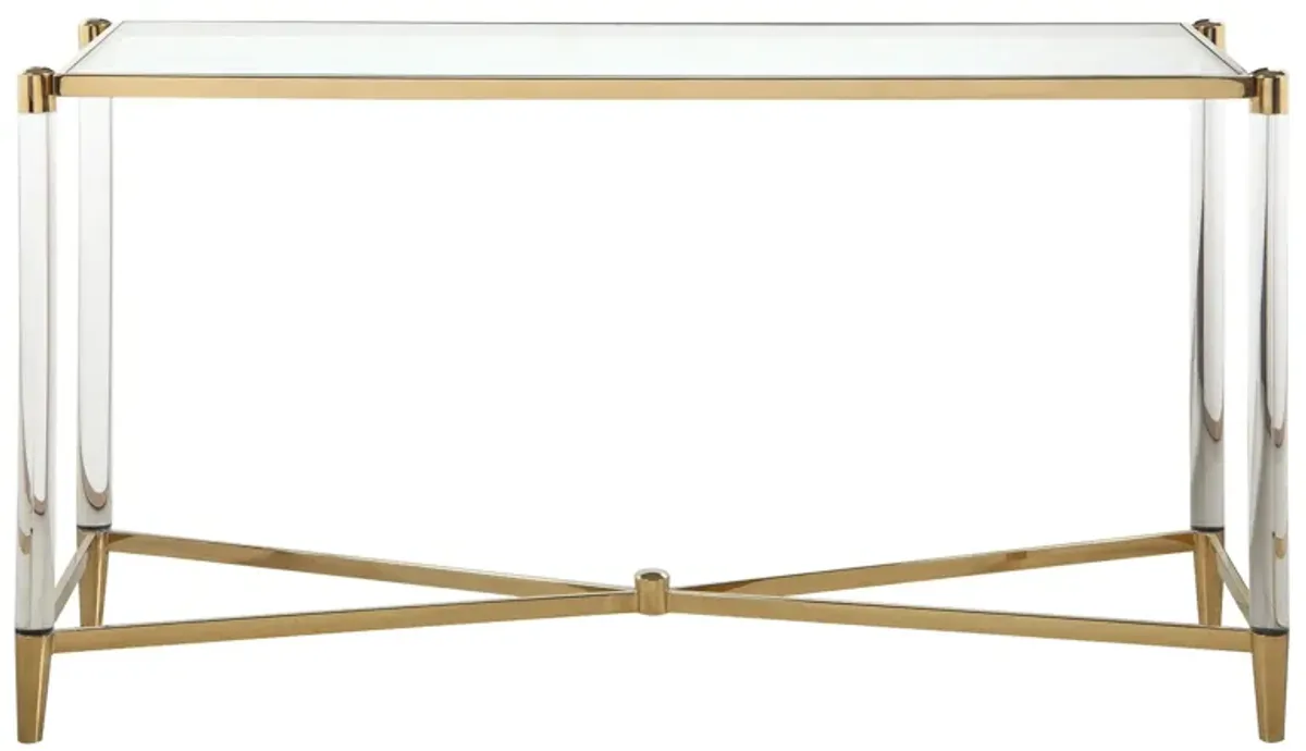 Pleasantville Rectangular Sofa Table in Clear/Brass by Chintaly Imports