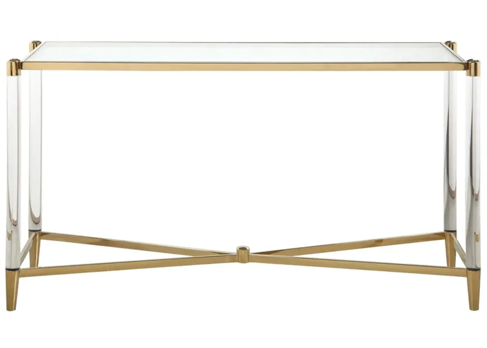 Pleasantville Rectangular Sofa Table in Clear/Brass by Chintaly Imports