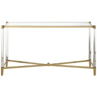Pleasantville Rectangular Sofa Table in Clear/Brass by Chintaly Imports