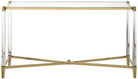 Pleasantville Rectangular Sofa Table in Clear/Brass by Chintaly Imports