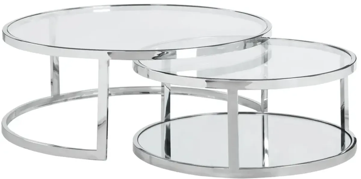 Shirley Nesting Cocktail Table Set in Polished SS/Clear by Chintaly Imports