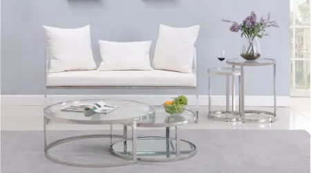 Shirley Nesting Cocktail Table Set in Polished SS/Clear by Chintaly Imports