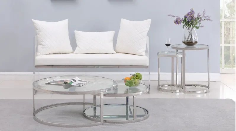 Shirley Nesting Cocktail Table Set in Polished SS/Clear by Chintaly Imports