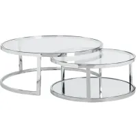 Shirley Nesting Cocktail Table Set in Polished SS/Clear by Chintaly Imports