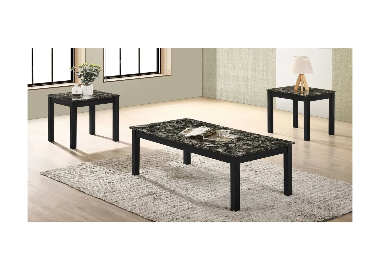 Thurner 3-pc. Table Set in Black by Crown Mark