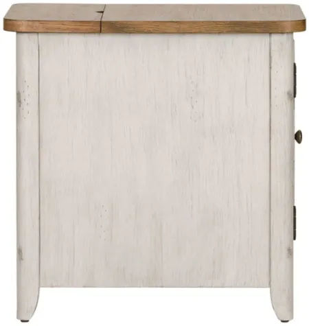 Farmhouse Reimagined Rectangular Chairside Table w/ Power in White by Liberty Furniture