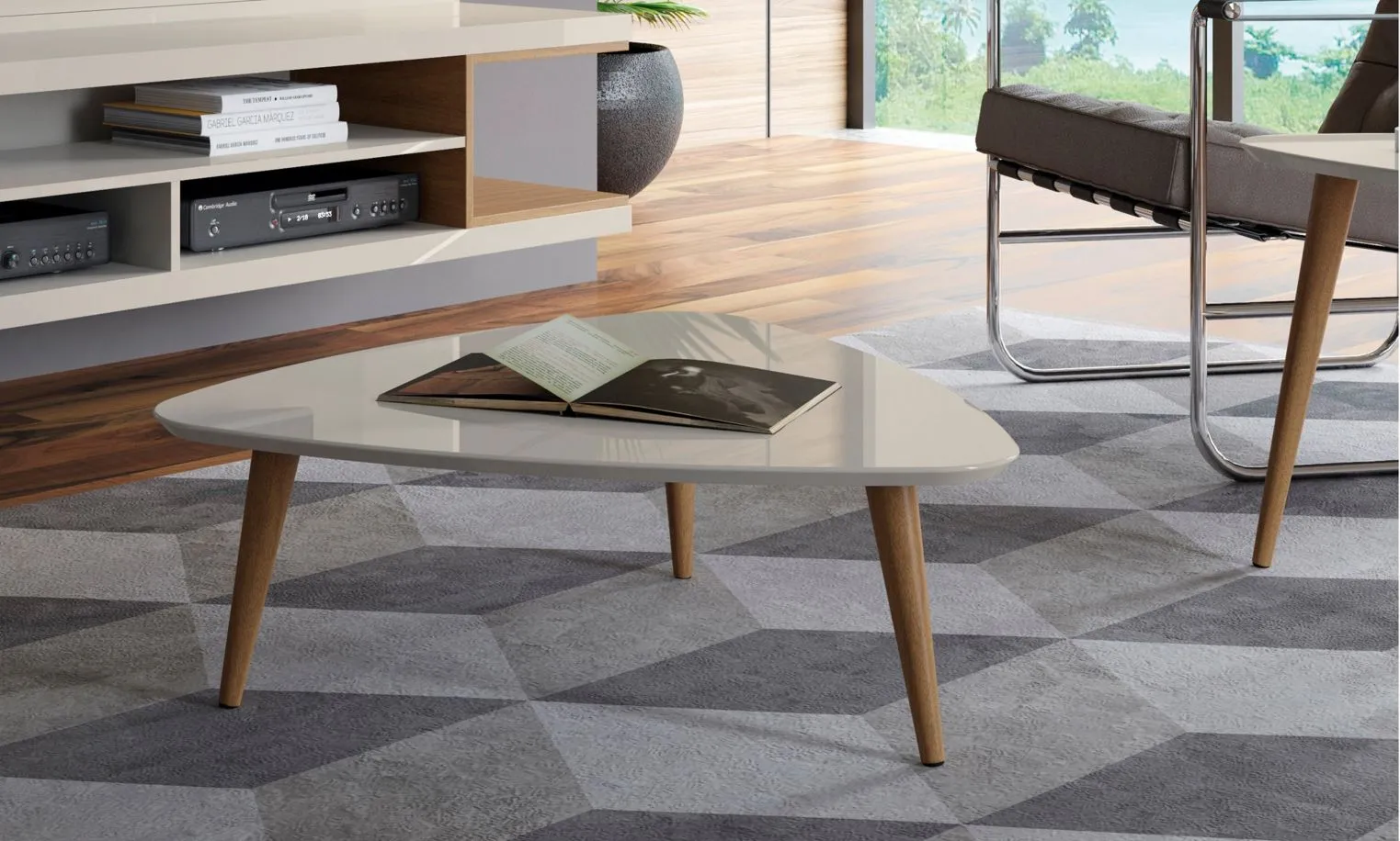 Utopia Low Triangle Coffee Table in Off White by Manhattan Comfort