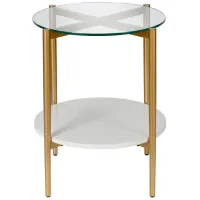 Otto Round Side Table with Lacquer Shelf in Brass and White Lacquer by Hudson & Canal