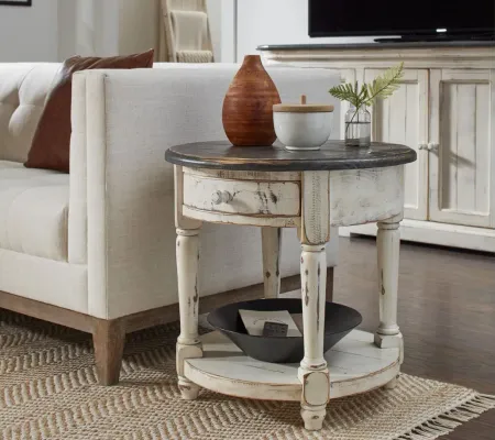 Hinsdale Round End Table in Cottonwood by Aspen Home