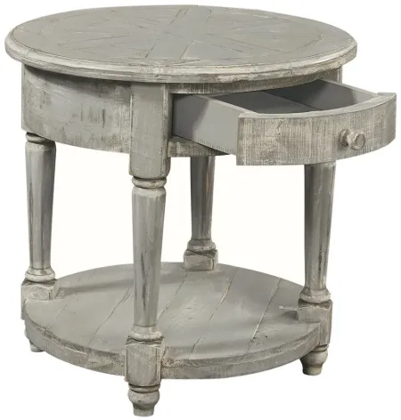 Hinsdale Round End Table in Greywood by Aspen Home